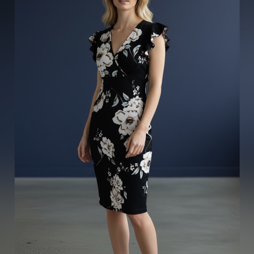 Floral Black Midi Dress